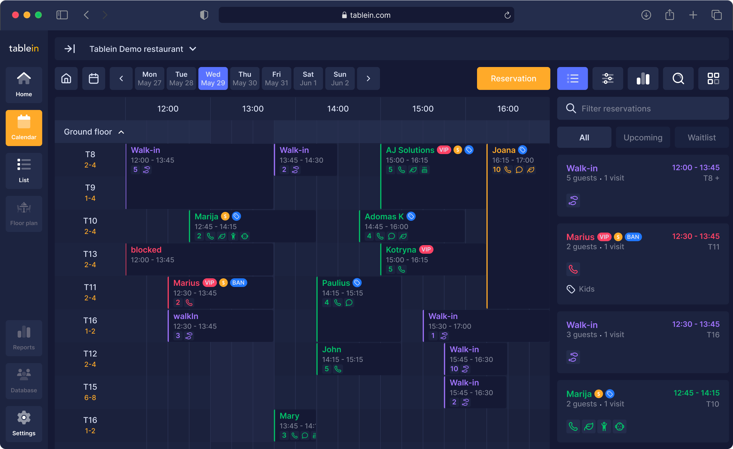 Table booking system