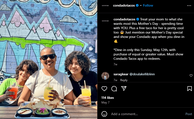 condado tacos instagram post screenshot