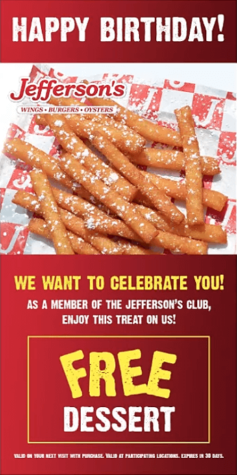 happy birthday email from a restaurant