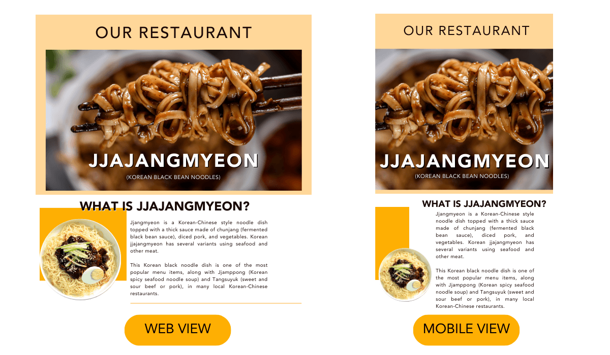 restaurant email web view vs mobile view