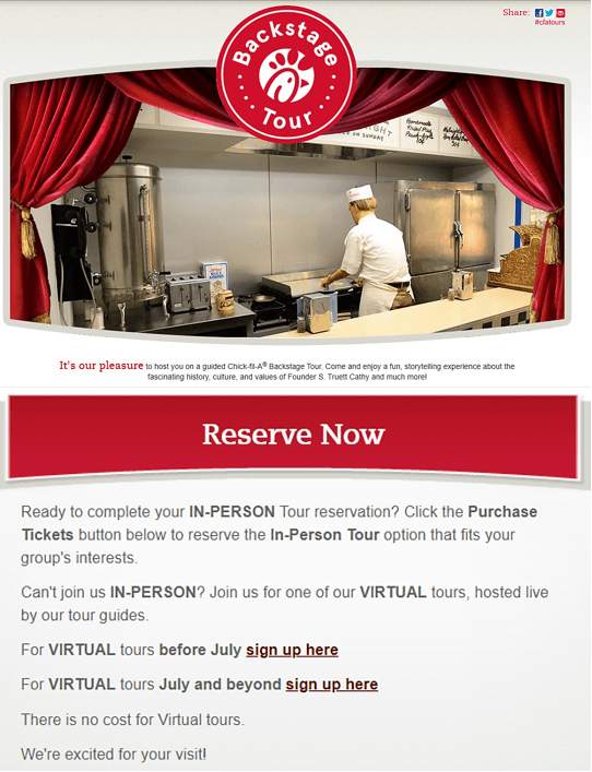 chickfila backstage tour email