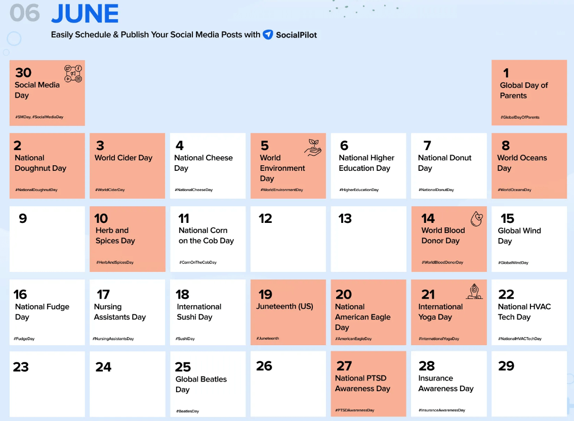 example of a content calendar