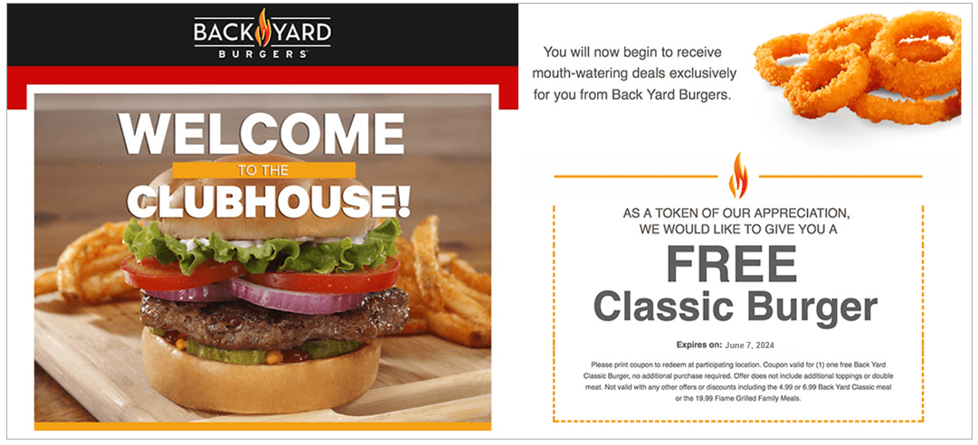 restaurant welcome email screenshot