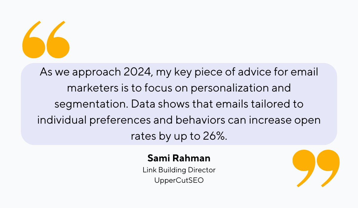 quote explaining that email personalization and segmentation can improve the open rate kpi