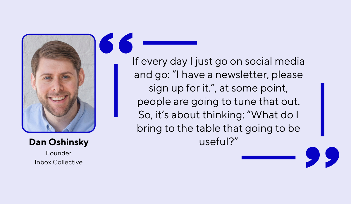 quote about the importance of not promoting a newsletter too much on social media
