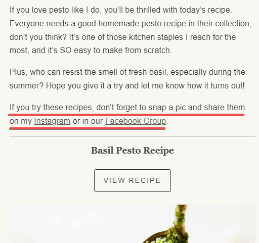 screenshot of a primavera kitchen email asking subscribers for ugc