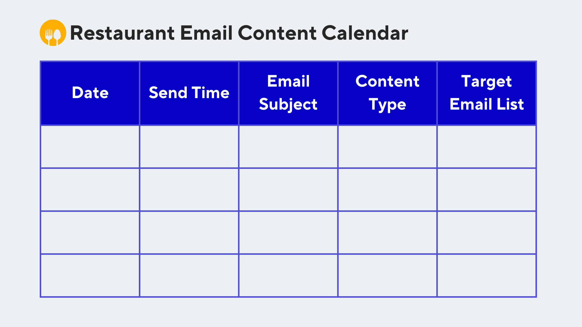 an illustration of a restaurant email content calendar